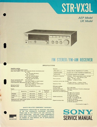 Service manual sony str vx3l - sony, str-vx3l